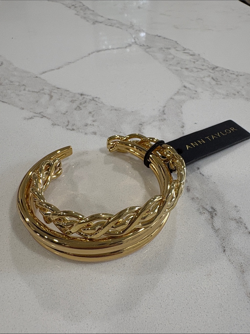 Ann Taylor Gold and Silver Mixed-Metal Cuff Bangle Bracelet Set - Picture 5 of 15
